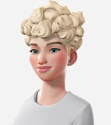 A stylized avatar with a short crop of tight blonde curls.