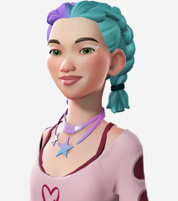 A stylized avatar with teal hair in a side braid and purple at the roots.