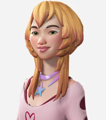 A stylized avatar with long golden-blonde hair and a wispy fringe.