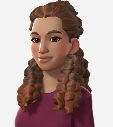 A stylized avatar with long auburn ringlets.