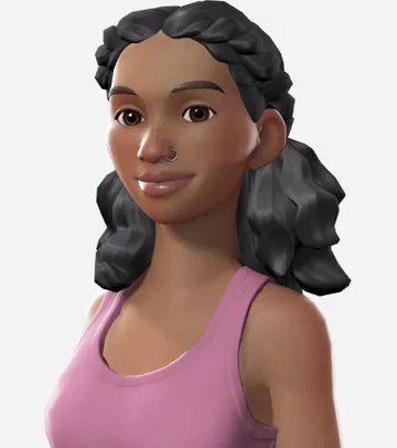 A stylized avatar with dark hair braided back and falling loose at the shoulders.