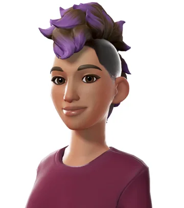 A stylized avatar with hair gathered into a high purple-tinted bun.