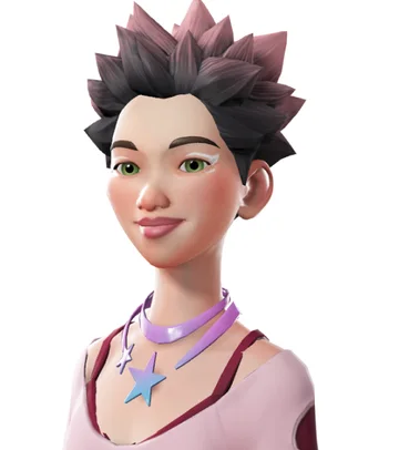 A stylized avatar with dark hair spiked outward and tipped pink.