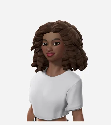A stylized avatar with shoulder-length, voluminous coily hair.