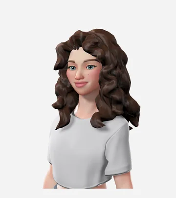A stylized avatar with long, defined brown curls.